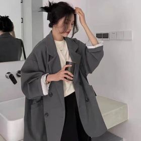 New Women's Coffee Suit Jacket Spring And Autumn (Option: Dark Grey-L)