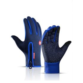 Winter Gloves Touch Screen Riding Motorcycle Sliding Waterproof Sports Gloves With Fleece (Option: Blue-S)