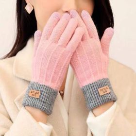 Winter Mittens Brown Striped Embroidered Warm Cycling Spot Universal Cartoon Gloves Ins (Option: Pink)
