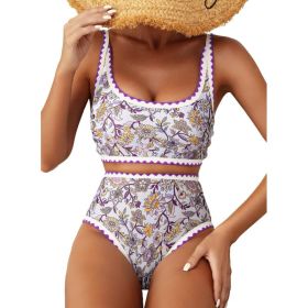 Fashion Paisley Pattern Floral Edge Sexy Bikini Swimsuit (Option: Violet-S)