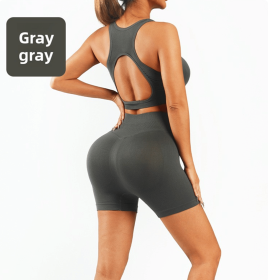 Workout Sets for Women 2 Piece High Waisted Seamless Leggings with Padded Stretchy Sports Bra Sets Gym Clothes (Color: GRAY, size: L)