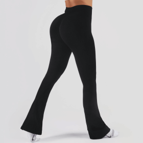Womens Flared Yoga Pants, High Waisted Flare Leggings Bottom Bootcut Yoga Pants (Color: BLACK, size: S)
