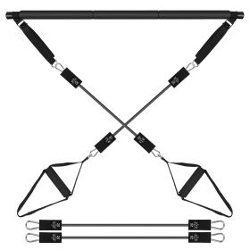 Pilates Bar Kit with 180LBS Resistance Bands Multifunctional Pilates Yoga Toning Bar Full Body Exercise (Resistance: 100lbs)