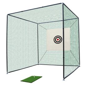 10X10X10FT Golf Practice Net Cage w/ Metal Frame Hitting Net Kit Indoor Outdoor (Color: as Pic)