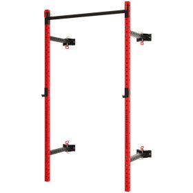 Folding Squat Rack with Pull Up Bar, Wall Mounted and Adjustable, 1000 Pounds Capacity Power Rack, Red (Option: Red-2370x160x180 mm)