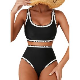 Fashion Paisley Pattern Floral Edge Sexy Bikini Swimsuit (Option: Black-M)